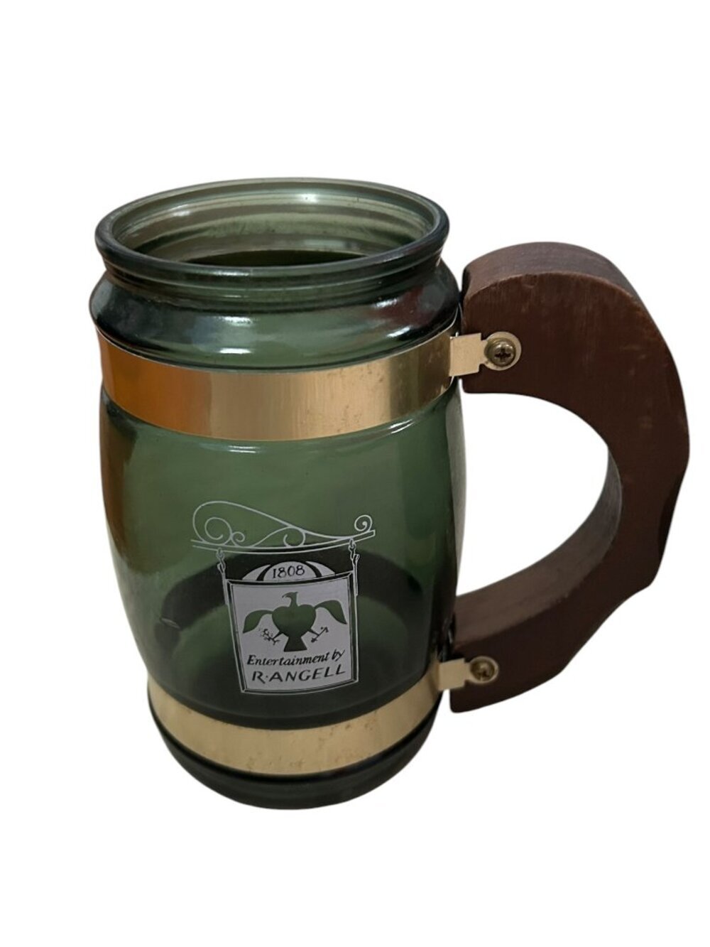 Vintage Siesta Ware Green Glass Tavern Mugs Set of 4 Wood Handles - Picture 12 of 14